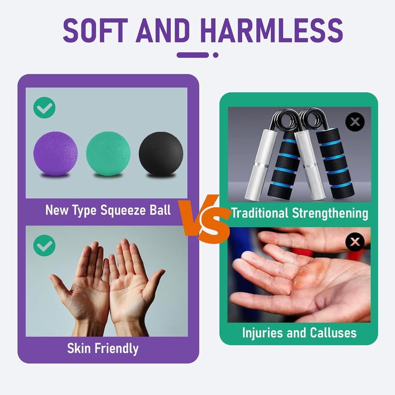 RIDEHILL 3 Pack Stress Balls for Adults, Squeeze Balls for Hand Therapy, Hand Strengthening Devices with Different Resistance Levels for Finger Forearm Wrist Exercise Relaxation and Pain Relief - Image 3